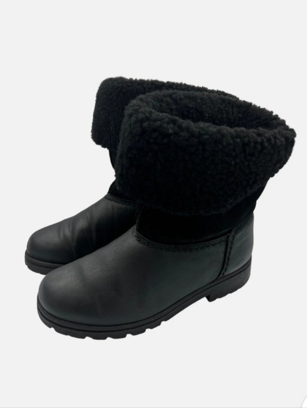 Timberland Black Shearling Cuff Leather Ankle Boots